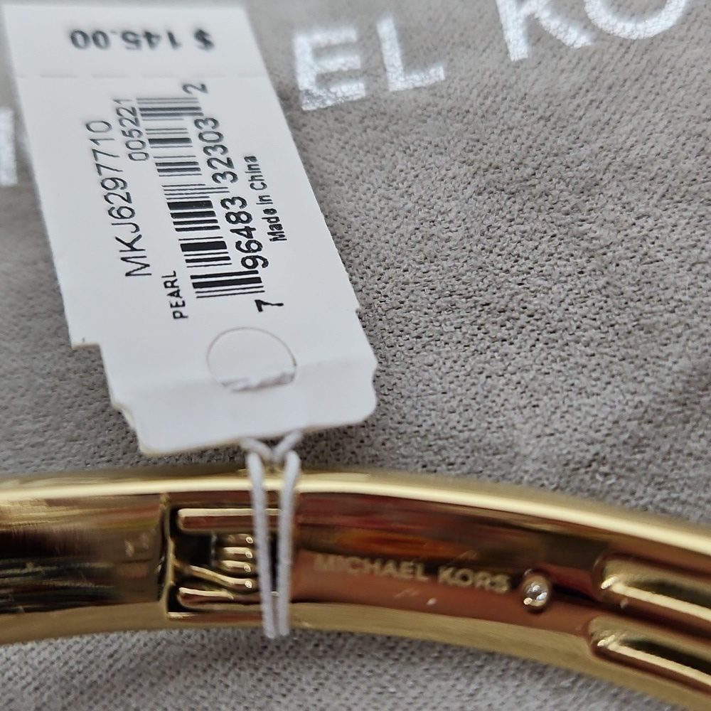 Michael Kors Gold Tone Pearl & Crystal Hinge Bracelet w/ Tags - Picture 6 of 8